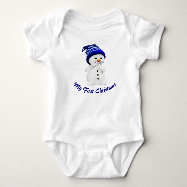 Cute Snowman With Blue Hat Baby Baby Bodysuit (Front)