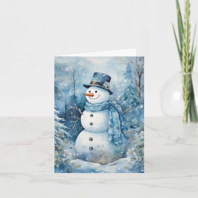 Cute Snowman with Blue Hat Blank Christmas Card (Front)