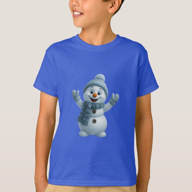 Cute Snowman with Blue Scarf – Adorable Winter Chr T-Shirt (Front)