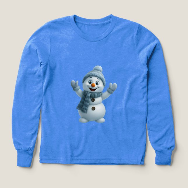 Cute Snowman with Blue Scarf – Adorable Winter Chr Tri-Blend Shirts (Design Front)
