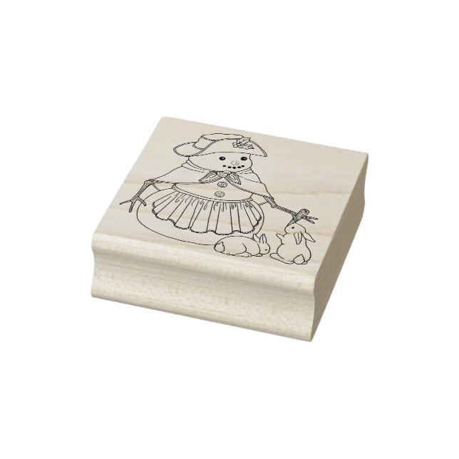 Cute Snowman with Bunnies Rubber Stamp (Stamp)