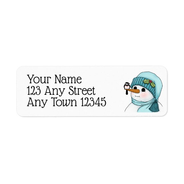Cute Snowman with Chickadee on his Carrot Nose Label (Front)