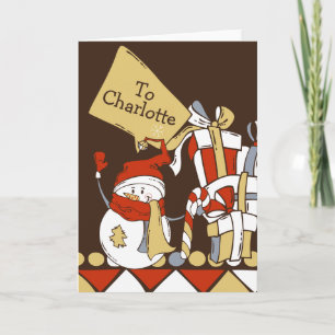 Cute Snowman With Christmas Gifts Personalized Card