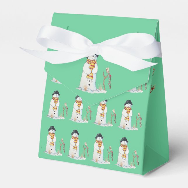 Cute snowman with Christmas stocking Favor Boxes (Front Side)