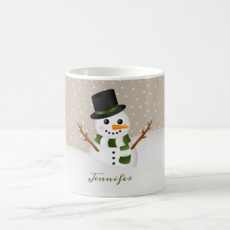 Cute Snowman With Custom Name Christmas Coffee Mug