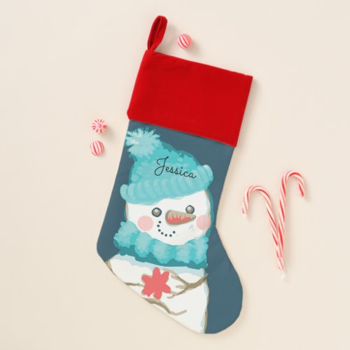 Cute Snowman with Custom Name Option Christmas Stocking