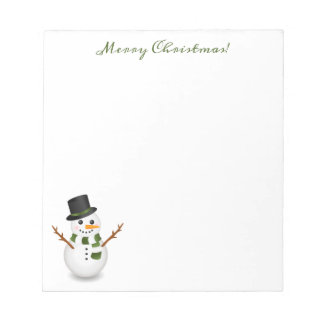 Cute Snowman With Green Merry Christmas Text Notepad