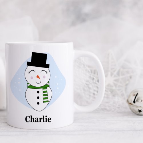 Cute Snowman with Green Scarf Christmas Mug