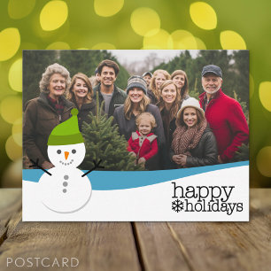 Cute Snowman with Happy Holidays and One Photo Holiday Postcard