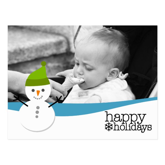 Cute Snowman With Happy Holidays And One Photo Postcard