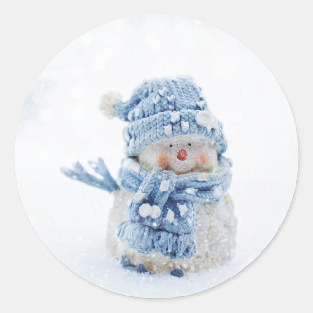 Cute Snowman with hat Classic Round Sticker (Front)