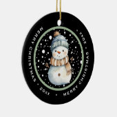 CUTE SNOWMAN WITH HAT, MERRY CHRISTMAS DATED CERAMIC ORNAMENT (Right)