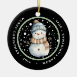CUTE SNOWMAN WITH HAT, MERRY CHRISTMAS DATED CERAMIC ORNAMENT