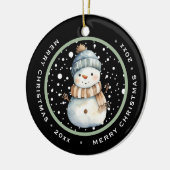 CUTE SNOWMAN WITH HAT, MERRY CHRISTMAS DATED CERAMIC ORNAMENT (Left)