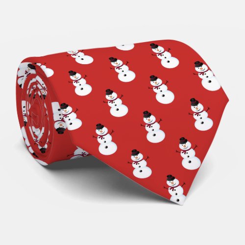 Cute Snowman With HatScar On Red Neck Tie