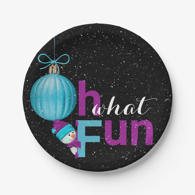 cute snowman with holiday ornament paper plates (Front)