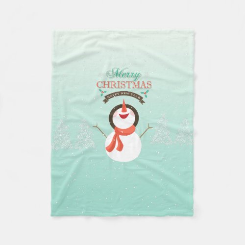 Cute Snowman With Merry Christmas Typography Fleece Blanket
