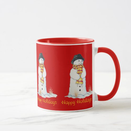 Cute snowman with note for santa at christmas mug