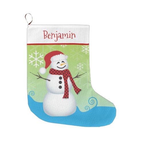 Cute Snowman with Santa Hat Large Christmas Stocking