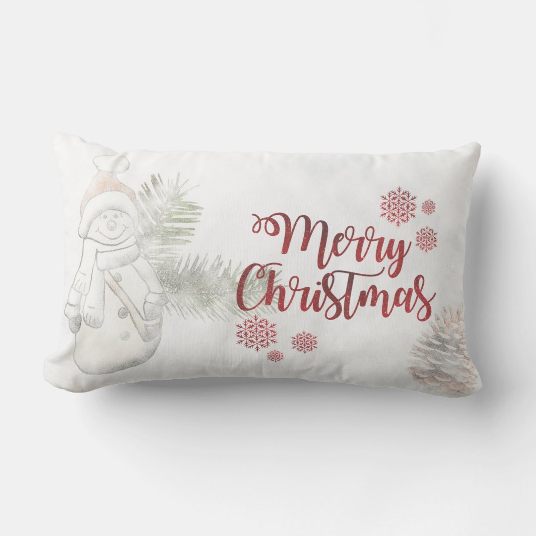 Cute Snowman With Santa Hat, Merry Christmas Lumbar Pillow Zazzle