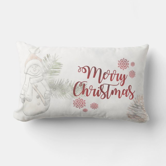Cute  Snowman With Santa Hat, Merry Christmas Lumbar Pillow (Front)