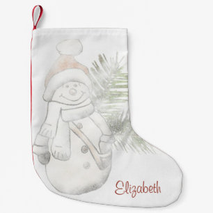 Cute Snowman With Santa Hat  - Personalized Small Christmas Stocking