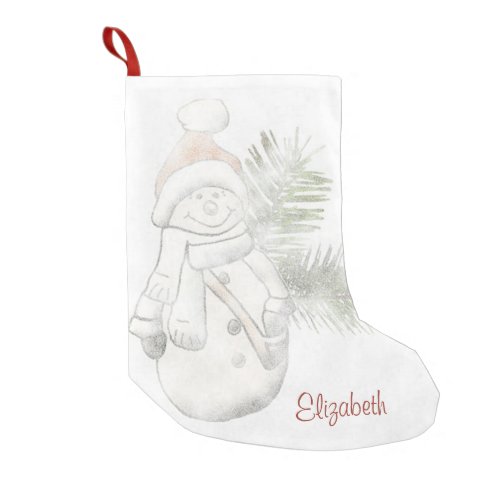 Cute Snowman With Santa Hat  _ Personalized Small Christmas Stocking