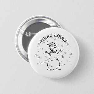 Cute Snowman with SNOW LOVER Text and Snowflakes   Button