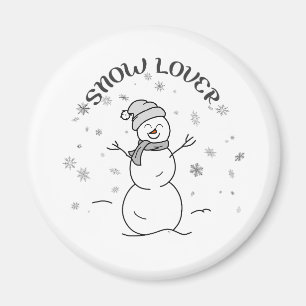 Cute Snowman with SNOW LOVER Text and Snowflakes Magnet