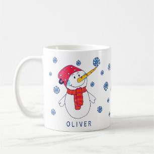 Cute Snowman with Snowflake Drawing Kids Coffee Mug