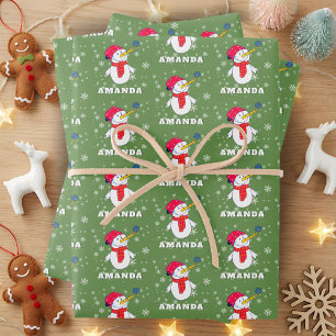 Cute Snowman with Snowflakes Kids Christmas Wrapping Paper Sheets