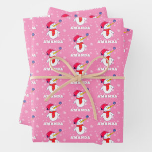 Cute Snowman with Snowflakes Kids Christmas Wrapping Paper Sheets