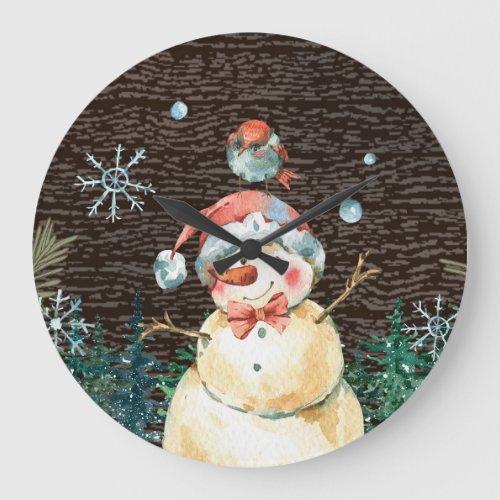 Cute Snowman  Woodland Animals Christmas Cute Large Clock