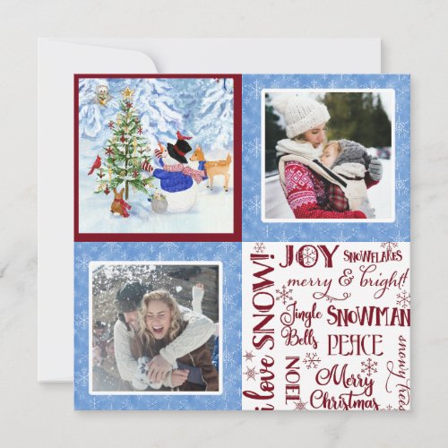 Cute Snowman Woodland Snow Christmas Family Photos Holiday Card