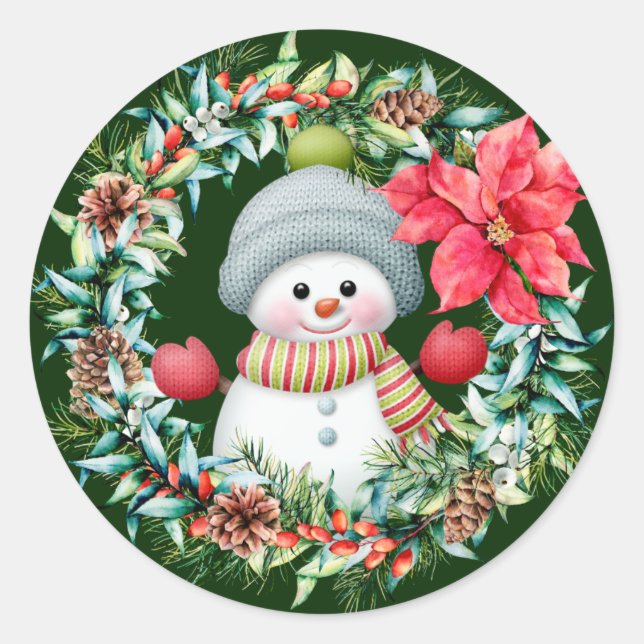 Cute Snowman Wreath Sticker (Front)