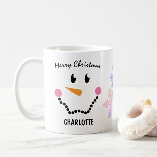Cute Snowmans Face Snowflakes Merry Christmas Coffee Mug