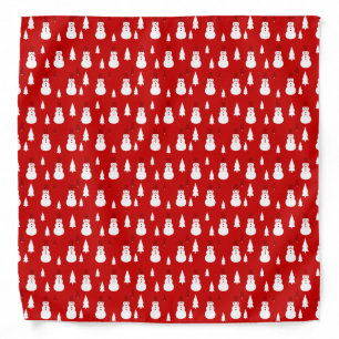 Cute Snowmen and Christmas Trees Pattern Bandana
