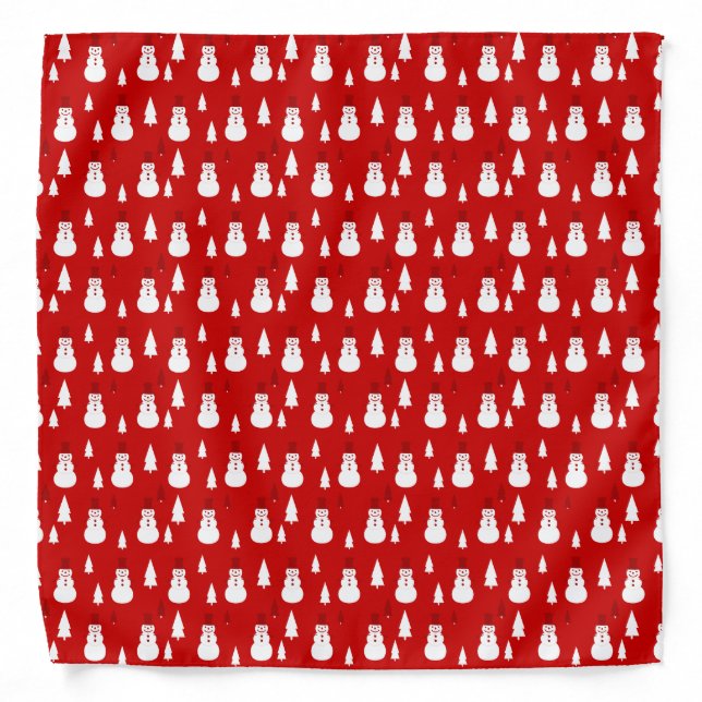Cute Snowmen and Christmas Trees Pattern Bandana (Front)