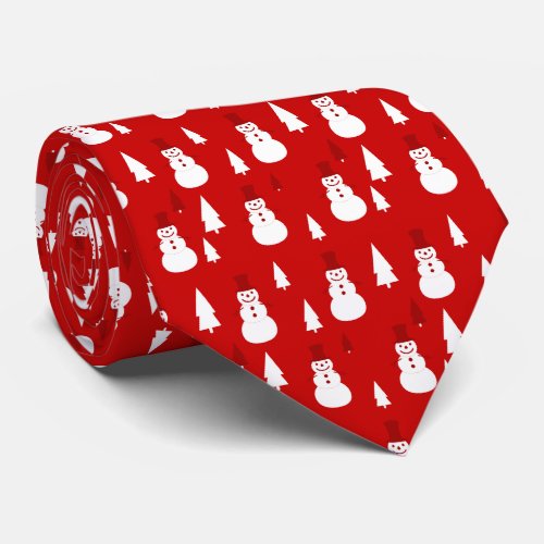 Cute Snowmen and Christmas Trees Pattern Neck Tie