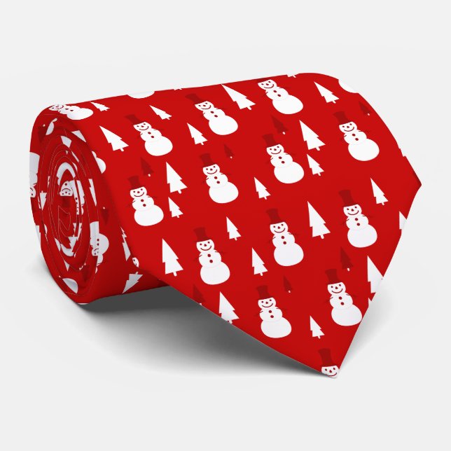 Cute Snowmen and Christmas Trees Pattern Neck Tie (Rolled)