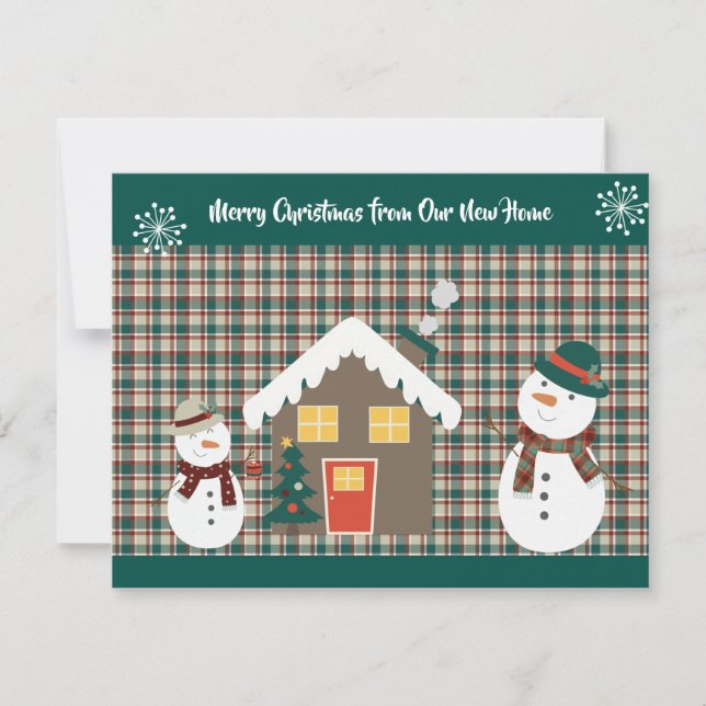 Cute Snowmen and Cozy Home Holiday Moving Announcement (Front)