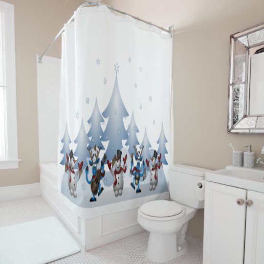 Cute Snowmen and Crazy Reindeer Christmas Holiday Shower Curtain