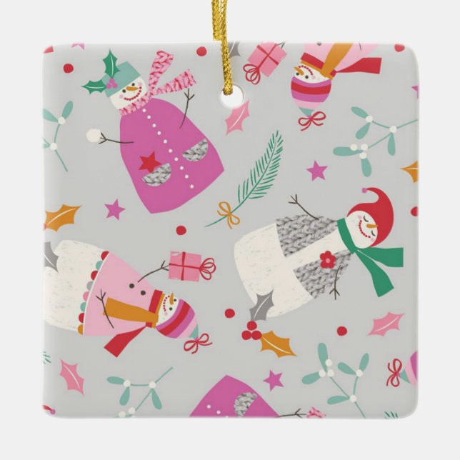 Cute Snowmen Ceramic Ornament (Front)
