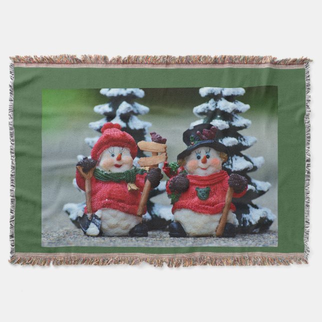Cute Snowmen Christmas Holiday Blanket Throw (Front)