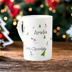 Cute Snowmen & Christmas Tree Personalized Bone China Mug