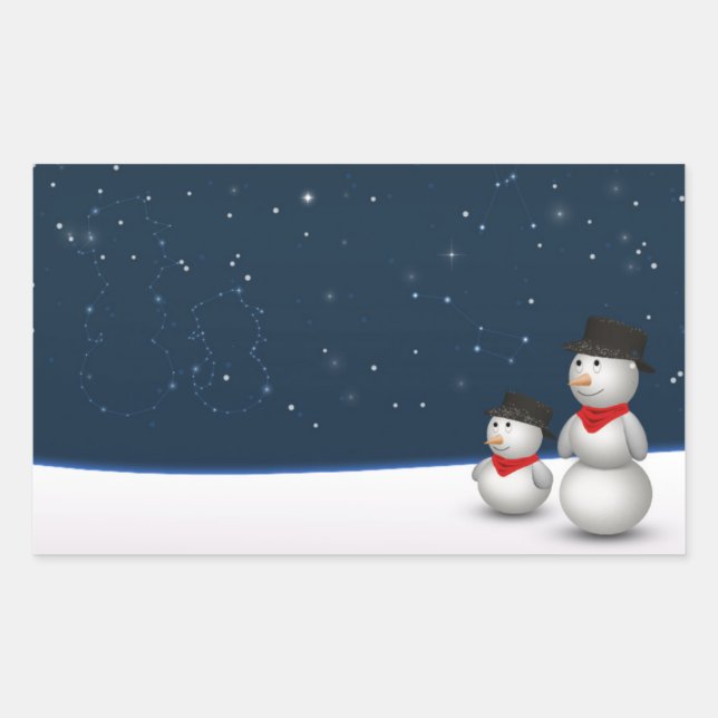 Cute Snowmen Constellation Rectangular Sticker (Front)