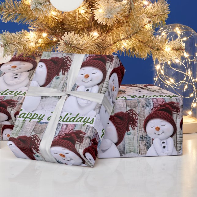 Cute Snowmen Happy Holidays Merry Christmas Season Wrapping Paper (Holidays)