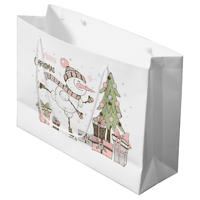 Cute Snowmen Ice Skating Large Gift Bag (Front Angled)
