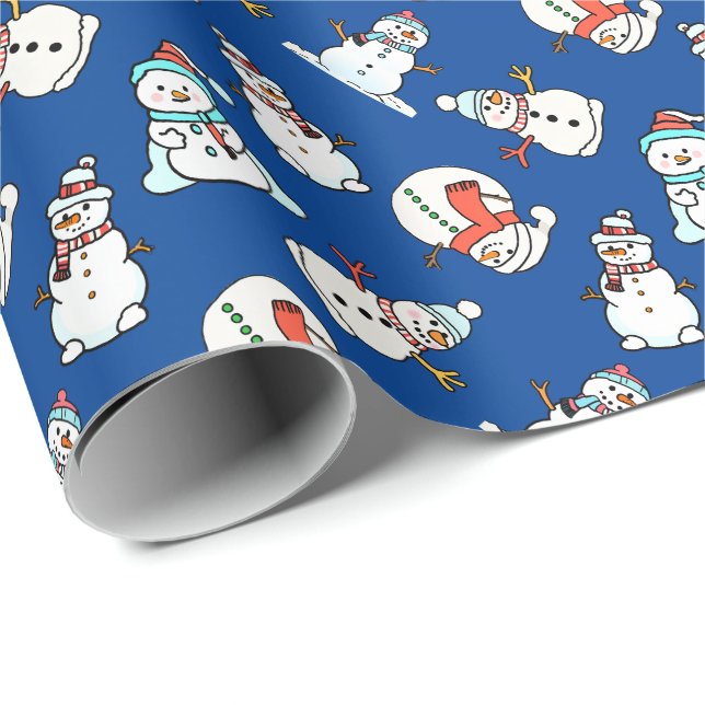 Cute Snowmen Navy Blue Pattern Wrapping Paper (Roll Corner)