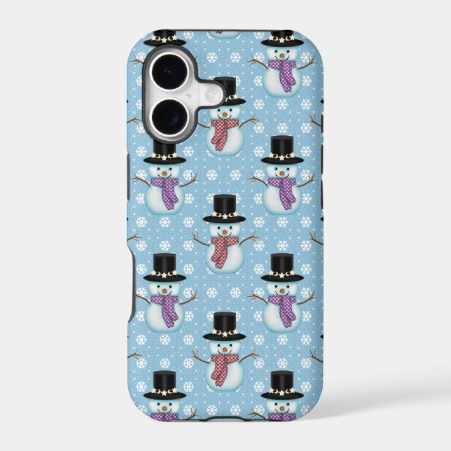 Cute Snowmen on Pale Blue Pattern Iphone Case (Back)